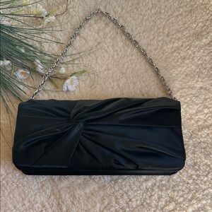 Elegant Black Satin Clutch with Chain Strap